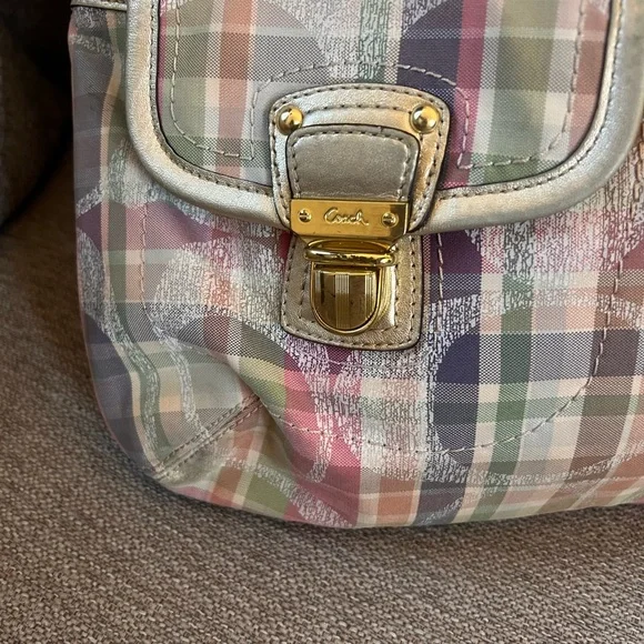 Coach Poppy Madras Tartan Pastel Plaid Hobo Shoulder Bag - Picture 7 of 13